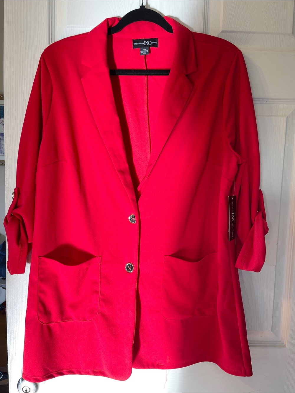 INC International Concepts Women's Bright Red Open-Front Blazer Jacket